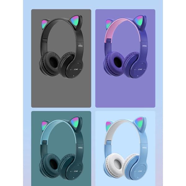 Trådløst headset sød katteform HiFi lydkvalitet lysende stereo Bluetooth hovedtelefoner til hjemmeskolekontor lyseblå