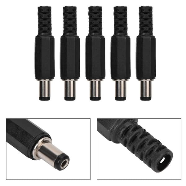 5 stk. 2,1 mm x 5,5 mm han DC-strømstik Jack koaksialstikadapter