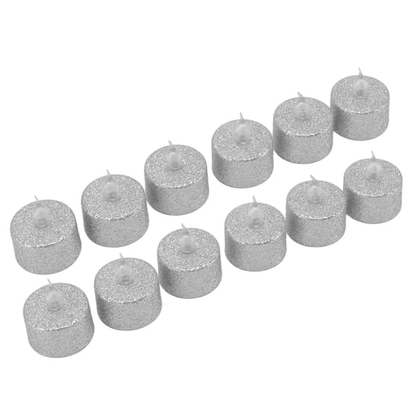 Flamlösa LED-värmeljus batteridrivna silver 12-pack för julbröllopsdekoration
