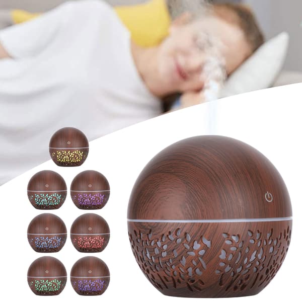 130 ml luftfugter aroma luftdiffuser udhulet USB 7 farver lys lav støj luftfugter (mørkt trækorn)