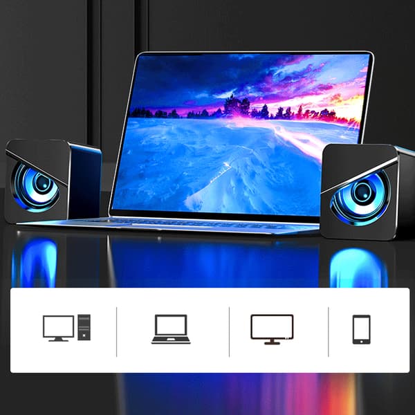 1 par stationær computerhøjttaler multifunktionel stilfuld stærk bas 4D stereolyd USB-kablet højttaler til hjemmet