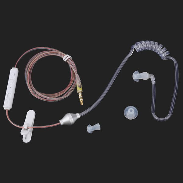 In-ear headset med luftrörssäkerhet och mikrofon för iOS och Android, transparent, enkel