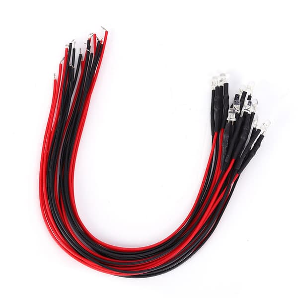 50 stk. 3 mm LED-perler 12V rundhovedet lysdiode, lige stik med ledning
