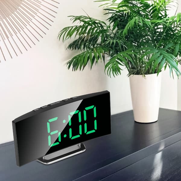 LED Digitalt Vækkeur, Buet Spejldesign, Lysende Display, Smart Elektronisk Bordur