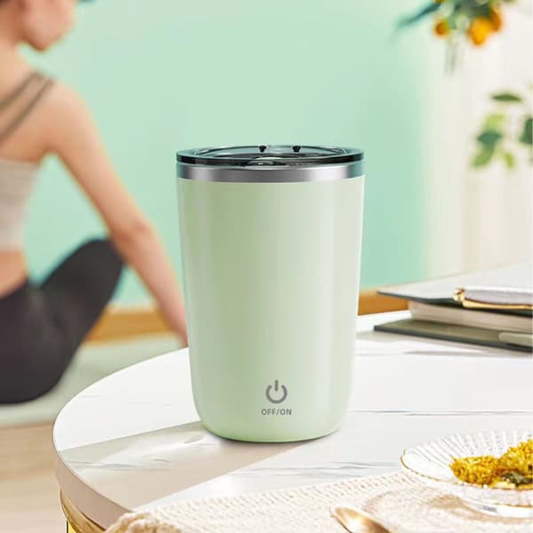 350 ml magnetisk rørende kaffekrus, vaskbar inderside i rustfrit stål, automatisk mixer til mælk