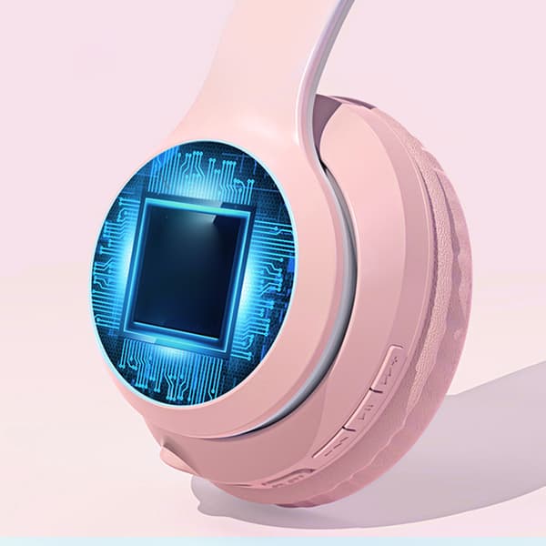 Bluetooth-hovedtelefoner med kraftig bas, støjreduktion, foldbar, gradientfarve, trådløst headset med lys til telefon og bærbar computer, pink