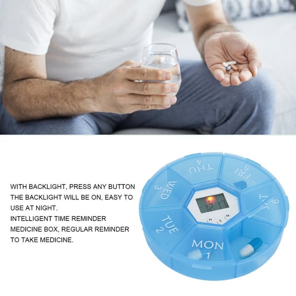 7 Gitre Mini Bærbar Medicin Tablet Piller Slik Opbevaringsboks Organizer Etui med Påmindelse Blå