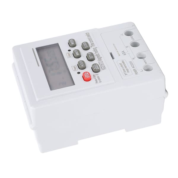 7-dages digital timerkontakt, programmerbar mikrocomputer tidsstyring til AC220V 63A apparater, DIN-skinne montering, hjemmeautomatisering