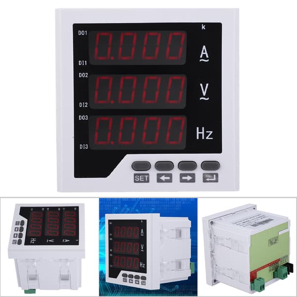 AC 220V 96x96mm Enfaset Voltmeter Amperemeter Frekvenstester Multifunktionspanelmåler