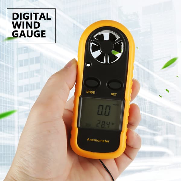 Bärbar Digital Anemometer Vindhastighetsmätare Luftflödeshastighet Temperaturmätare Termometer
