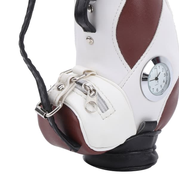 Mini skrivbordsgolfbag pennklocka zinklegering PU-läder med golfpennor souvenirset presentbrun vit