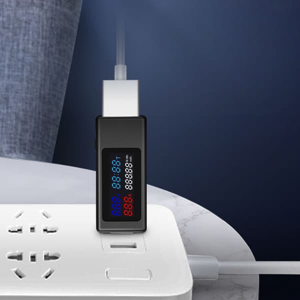 6-i-1 USB-strømmåler, spændingsstrømstester, timing, kapacitet, batterimonitor, farvedisplay multimeter