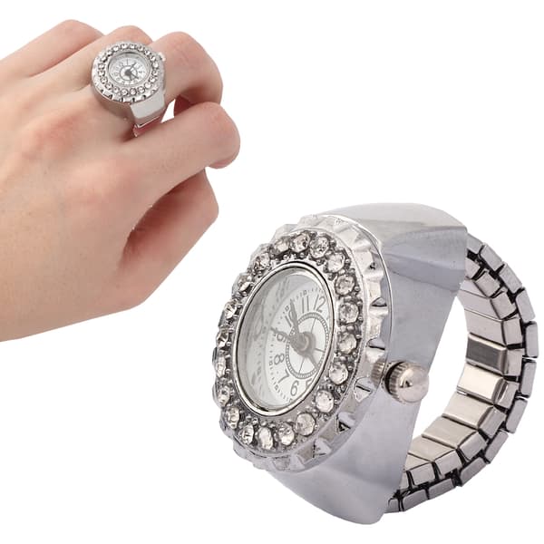 Silver Rhinestone Ringklocka för kvinnor - Kvarts Dekorativ Smyckesklocka