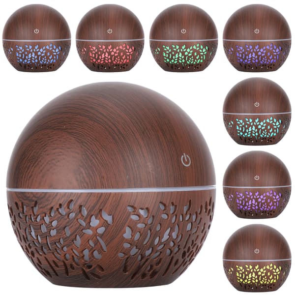 130 ml luftfugter aroma luftdiffuser udhulet USB 7 farver lys lav støj luftfugter (mørkt trækorn)