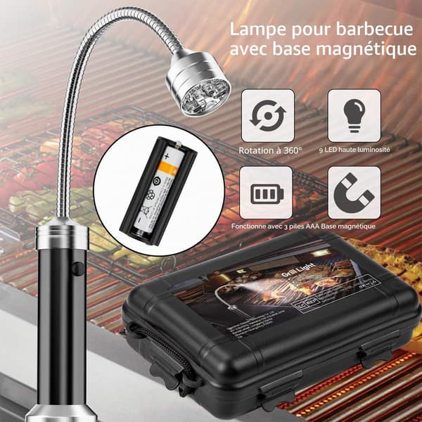 LED BBQ Grilllampor 2-pack, Magnetisk Bas, 360° Roterbar, Flexibel Hals, för Grillning, Camping, Utomhusfester