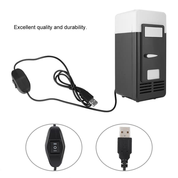 PC USB Mini Køleskab Drikkevare Dåse Køler Varmer Sort