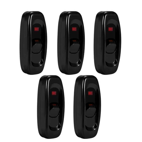 Inline ON/OFF ledningsafbryder med LED-indikatorlys, AC 250V 10A, sort til bordlampe