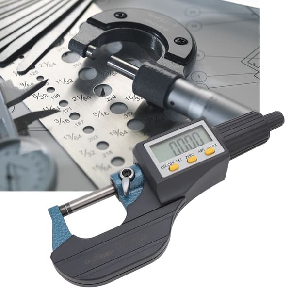 Digital mikrometer i kromlegering, 0,001 mm noggrannhet, 0-25 mm räckvidd, LCD-display