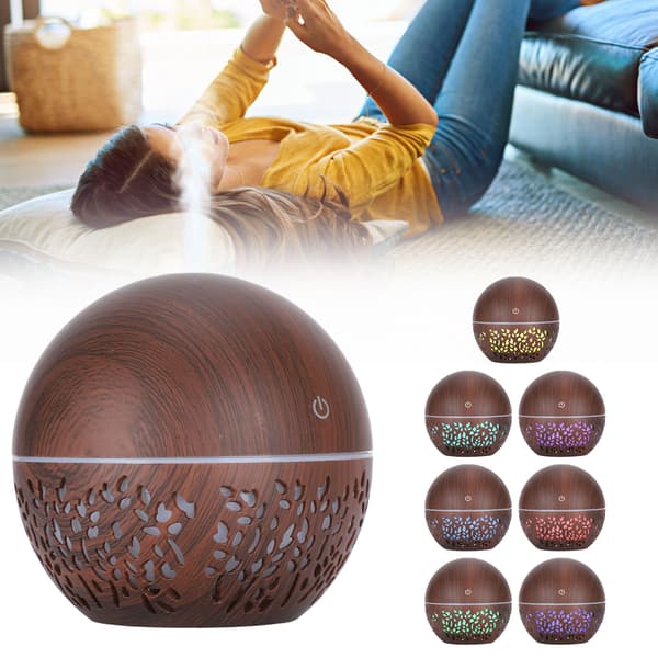 130 ml luftfugter aroma luftdiffuser udhulet USB 7 farver lys lav støj luftfugter (mørkt trækorn)
