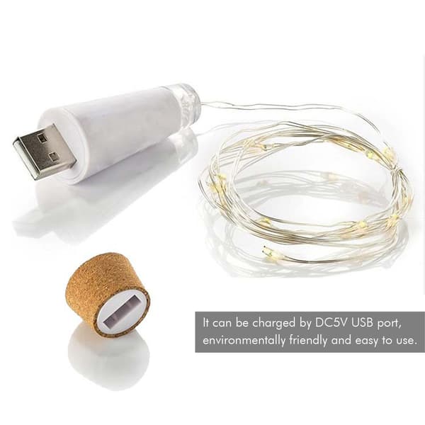 2 kpl pullonkorkkivaloja LED-pullonauhavalot USB-ladattavat minikeijunauhavalot