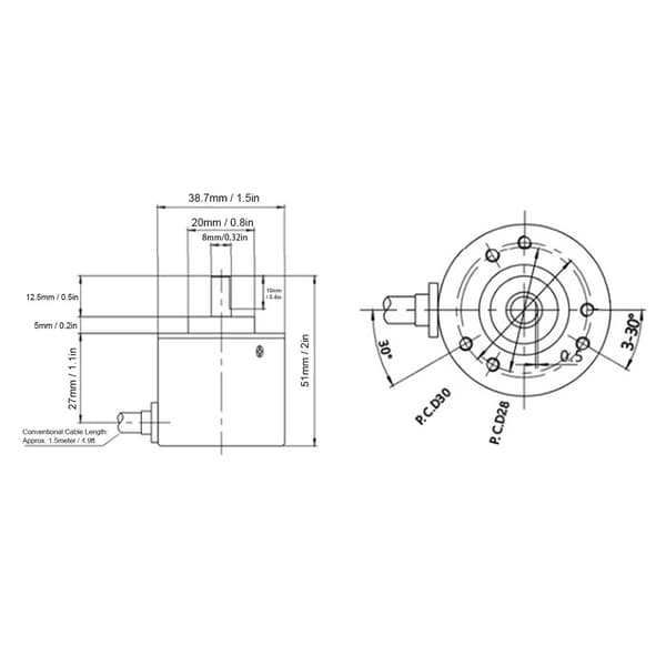 Optisk Encoder AB 2-faset Roterende Aksel Positionssensor 30KHz DC5-24V 200PRR
