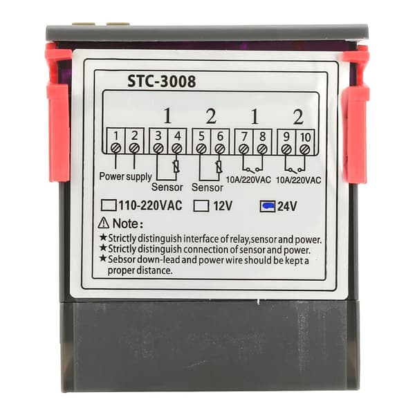 STC-3008 Dobbelt Display 2x NTC Probe Digital Temperatur Termostat Controller, DC24V, 12V Valgfri