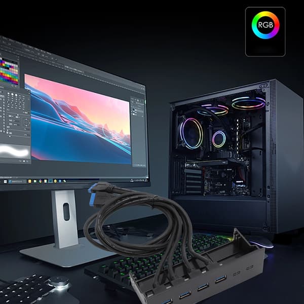 USB 3.0 Frontpanel Hub 5,25 tommer 4 porte 5 Gbps Stabil Plug and Play Optisk drev Frontpanel til stationær bundkort