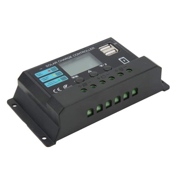 Solar ladecontroller 12V 24V Auto LCD-skærm PV Panel Regulator 10A Sort