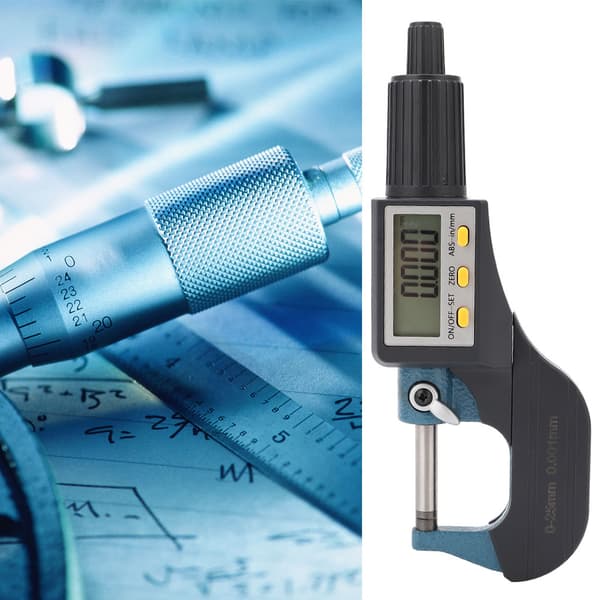 Digital mikrometer i kromlegering, 0,001 mm noggrannhet, 0-25 mm räckvidd, LCD-display
