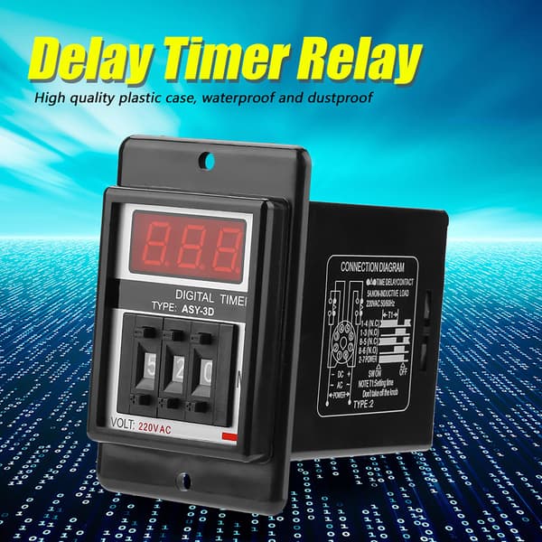 AC 220V Fördröjningsrelä Digital Display 0-199 Min 8 Pin ASY-3D
