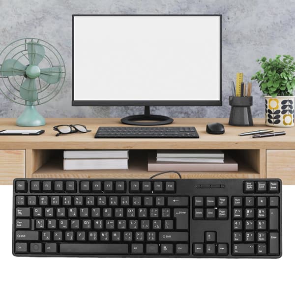 Arabisk tastatur 104 taster USB-interface kablet design sort ABS-materiale kontortastatur til stationære computere