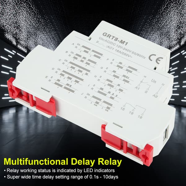 GRT8-M1 Multifunktions Timer Relæ, 10 Tilstande, DIN-skinne, AC/DC 12-240V