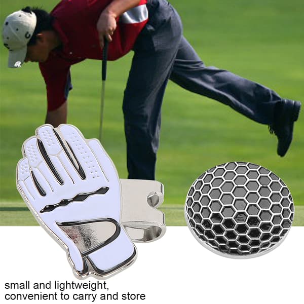 Mini handskeformet golfhatteclips i rustfrit stål med magnetisk boldmarkør sort hvid