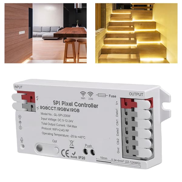 Smart WiFi SPI Pixel Controller, Tuya App-kontrol, 40+ Dynamiske Tilstande til Digital RGB LED Strip Lys