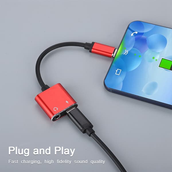 2 i 1 3,5 mm Type C Audio Adapter Konverter Audio Hovedtelefon Adapter (Rød)
