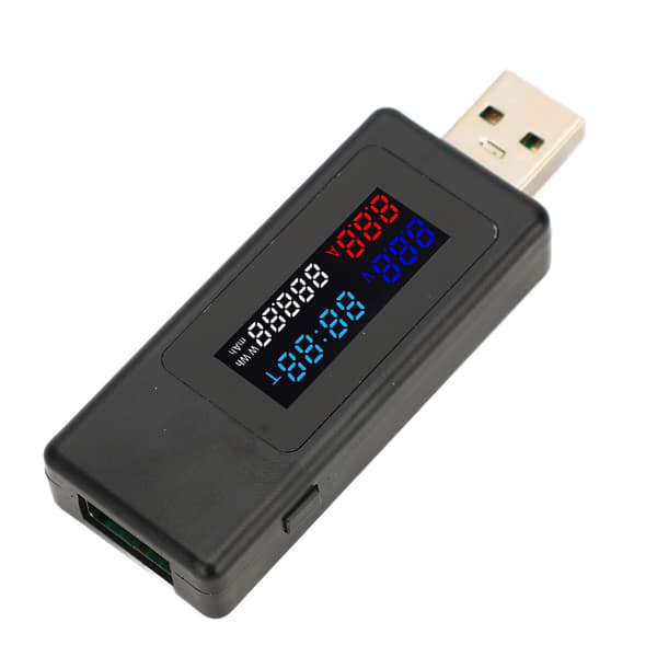 6-i-1 USB-strømmåler, spændingsstrømstester, timing, kapacitet, batterimonitor, farvedisplay multimeter