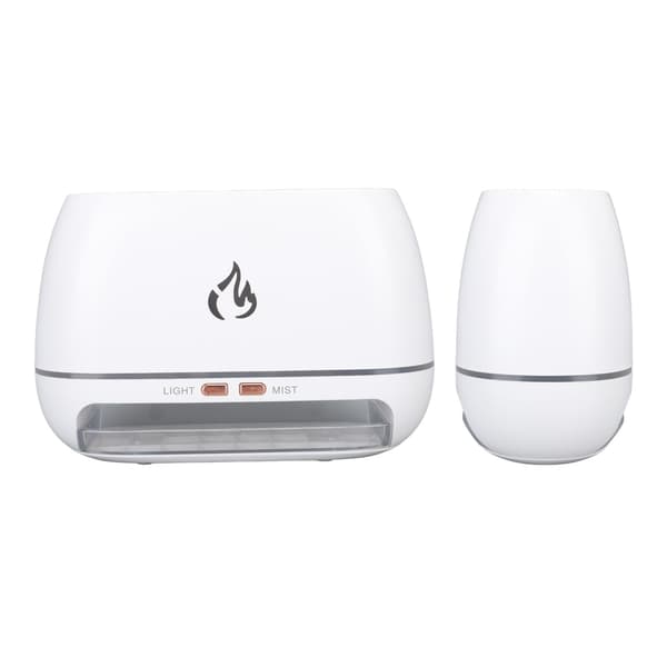 Flamdiffusor Vit 7 Färger Realistisk Tyst Drift 200ML 6W Flamdimma Luftfuktare för Kontor Sovrum Hem