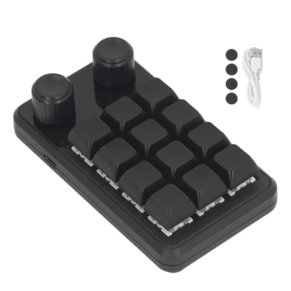RGB Makro Gaming Tastatur 12-taster 2-knapper, Blå Switch, Sort, Programmerbar RGB til Industriel Brug