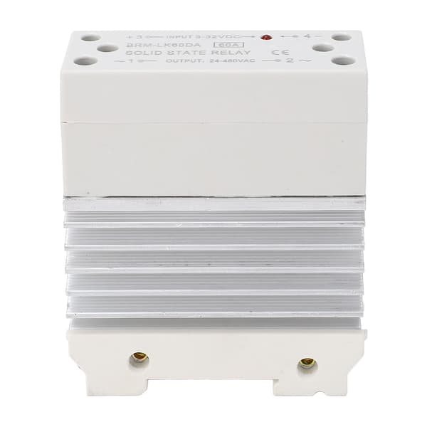 60A DC til AC Solid State Relæ, 35mm DIN-skinne Montering, Enfaset SSR med Køleplade, 3-32VDC Ind, 24-480VAC Ud