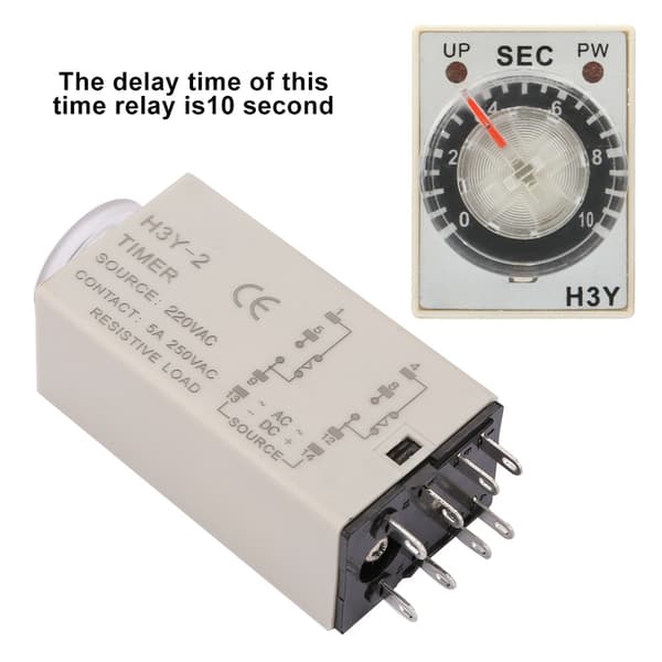 H3Y-2 Timerrelæ AC 220V 0-10s Forsinkelsestidskontakt 10 Sekunder