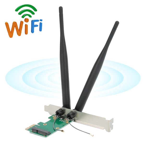 Mini PCIE til PCIE Adapterkort Trådløs Wifi Stationær Computer Netværkskonverter (6DB Antenne)