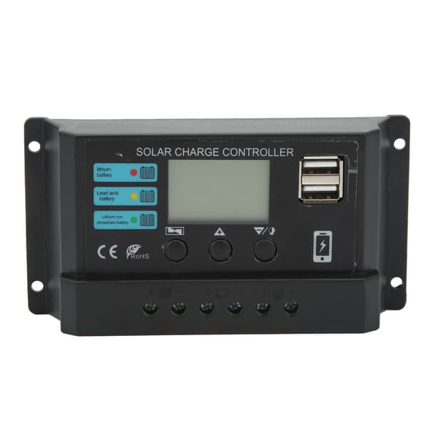 Solar ladecontroller 12V 24V Auto LCD-skærm PV Panel Regulator 10A Sort