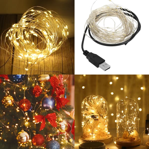 10m Koppartråd LED-ljusslinga USB-driven Varmvit för Halloween Hemfestinredning