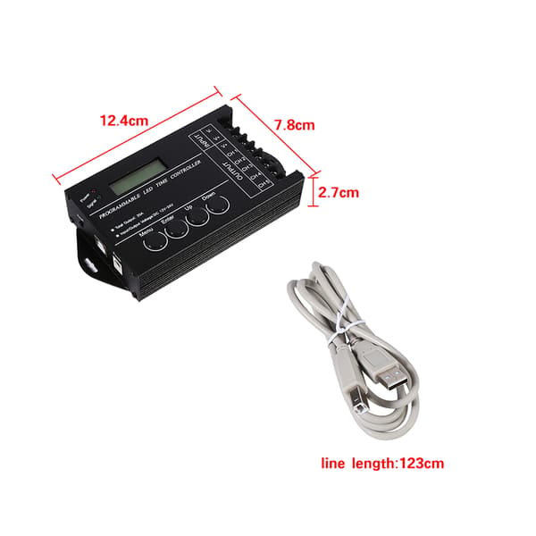 DC12/24V 20A Programmerbar LED Tidsstyring 5 Kanaler Farvejusterbar Med CD USB-kabel