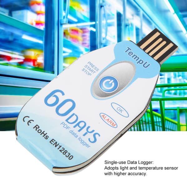 Temperaturdatalogger Engangsbrug PDF-rapport USB-port 10000 punkter