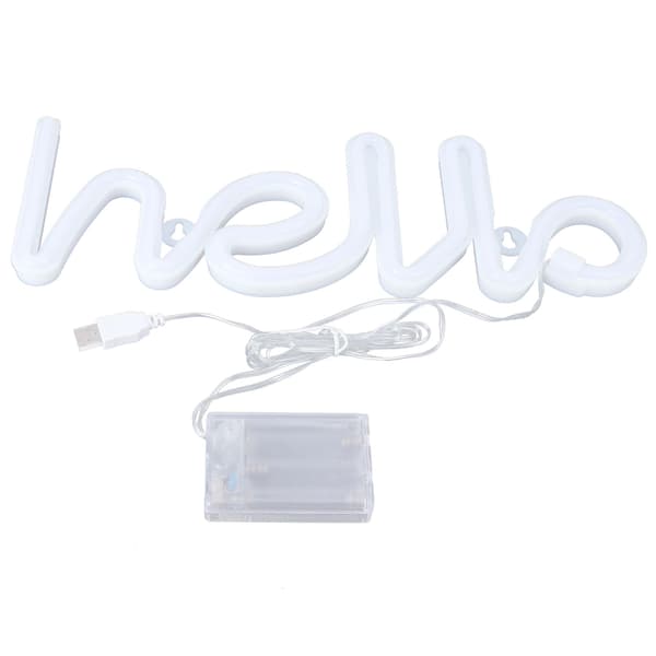 Lila LED Neonskylt \"Hello\" Bokstäver Väggdekor för Bröllopsfest USB Batteridriven
