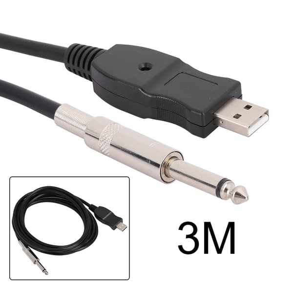 Bärbar Gitarr USB-ljudkabel Dator Kabel Länk Anslutning Instrumentadapter Svart 300cm