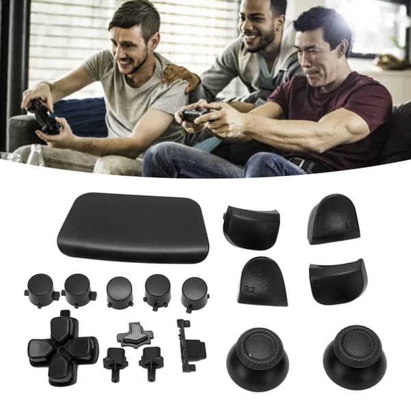 16 stk. udskiftningsknapper til PS5-gamepad, udskiftnings-thumbstick-udløserknapper til PS5-controller, sort