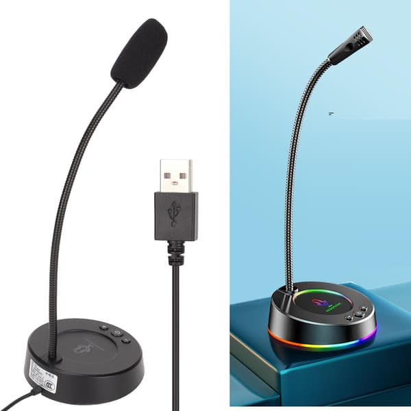 Skrivebordsmikrofon Støjreduktion 360 Graders Metalslange Anti-interferens RGB USB Computermikrofon til Kontormøder