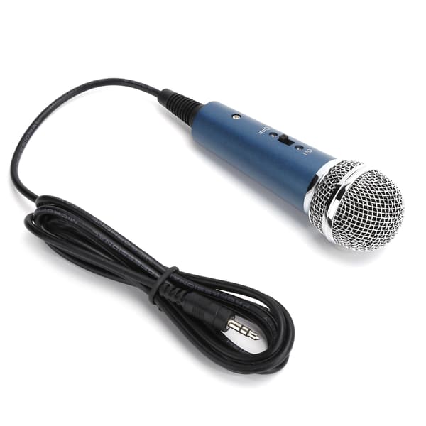 Kablet kondensatormikrofon 3,5 mm med U-formet 3,5 mm lydadapter til computerkaraoke (blå)
